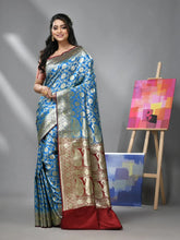 Sky Blue Silk Banarasi Saree With Zari Woven Floral And Paisley Designs-MA52BSL441050044